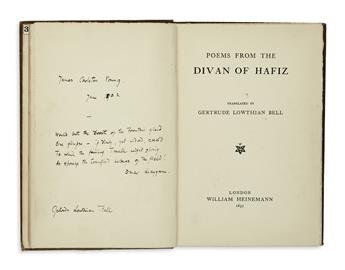 TRAVEL  (BELL, GERTRUDE.)  Poems from the Divan of Hafiz. Translated by Gertrude Lowthian Bell.  1897.  Inscribed and signed by Bell.